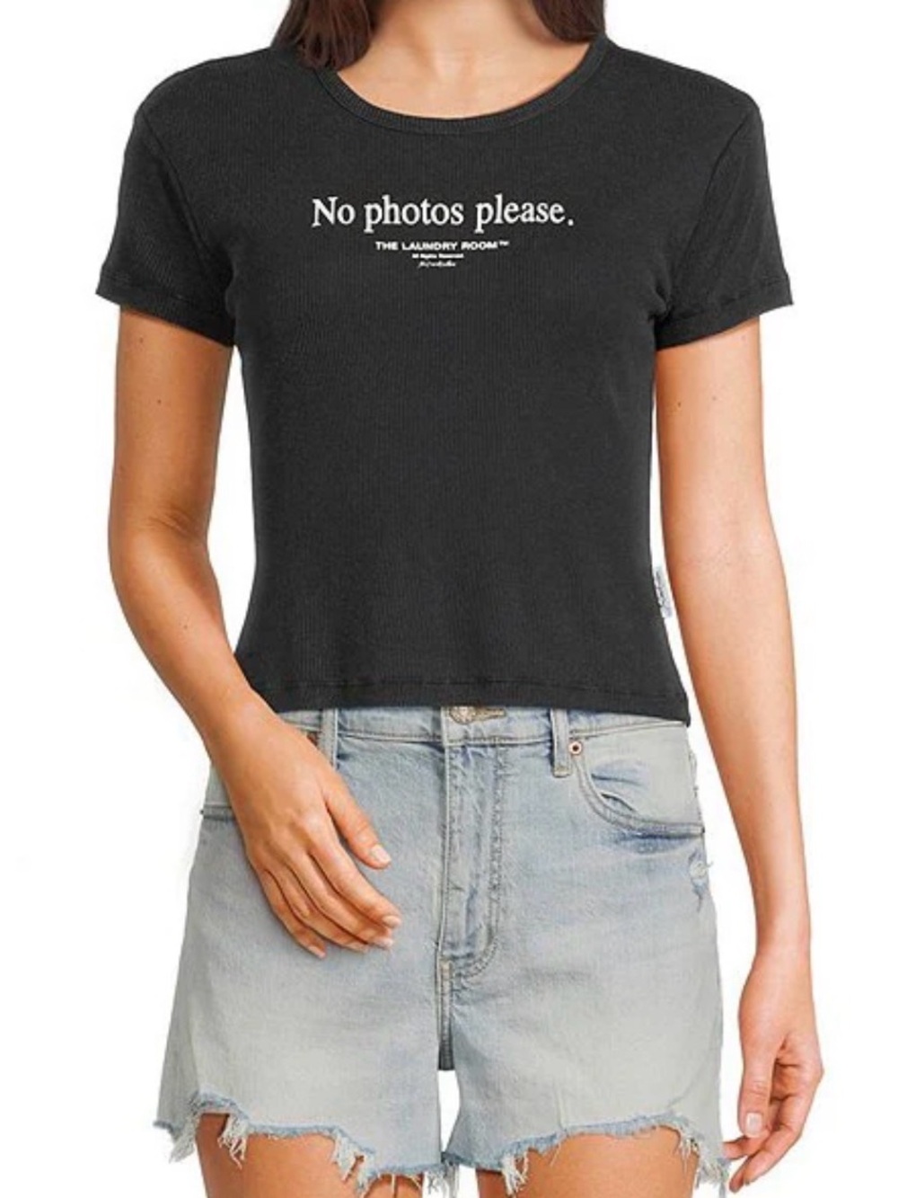 The Laundry Room No Photos Please Ribbed Graphic T-Shirt in Black Size XS NWT